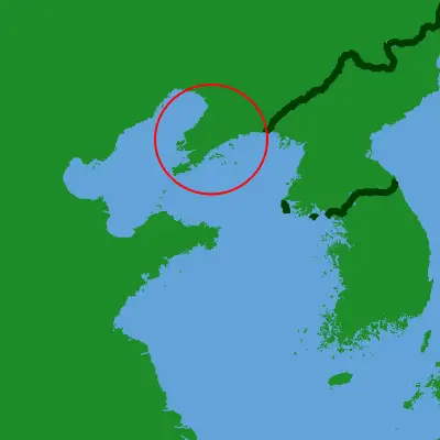 A picture of south-east Asia, with the Liaodong Peninsula circled.
